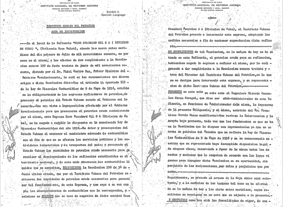 Acta de intervención de la refinería Belot por parte del Instituto Cubano de Petróleo